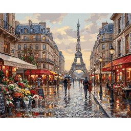 Set pictura pe numere, cu sasiu, Picaturi peste capitala iubirii, 40x50 cm