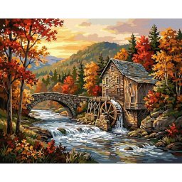 Set pictura pe numere, cu sasiu, Ora de aur langa moara, 40x50 cm