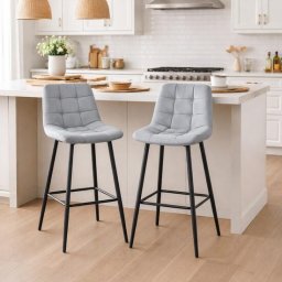 Set 2 scaune de bucatarie/bar, Artool, Arceto, catifea argintie, picioare metal negru, 43.5x32.5x104 cm