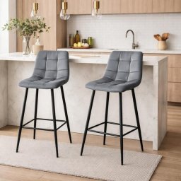 Set 2 scaune de bucatarie/bar, Artool, Arceto, catifea gri, picioare metal negru, 43.5x32.5x104 cm