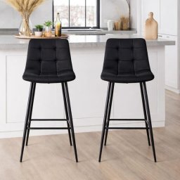 Set 2 scaune de bucatarie/bar, Artool, Arceto, catifea neagra, picioare metal negru, 43.5x32.5x104 cm