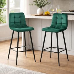 Set 2 scaune de bucatarie/bar, Artool, Arceto, catifea verde, picioare metal negru, 43.5x32.5x104 cm