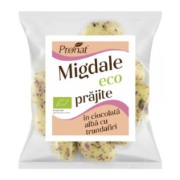 Set 2 x Migdale Bio Prajite, Glazurate in Ciocolata Alba cu Trandafiri, 50 g