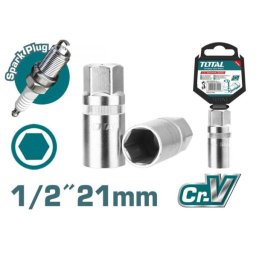 Cheie de bujii TOTAL 21 mm, prindere 1/2, otel cromat industrial