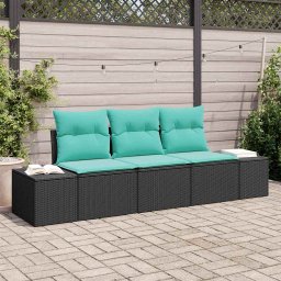 Set de canapele pentru gradina 3 buc. Negru si Turcoaz GartenMobel Dekor