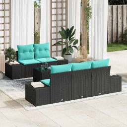 Set de canapele pentru gradina 6 buc. Negru si Turcoaz GartenMobel Dekor
