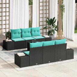 Set de canapele pentru gradina 8 buc. Negru si Turcoaz GartenMobel Dekor