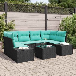 Set de canapele pentru gradina 8 buc. Negru si Turcoaz GartenMobel Dekor