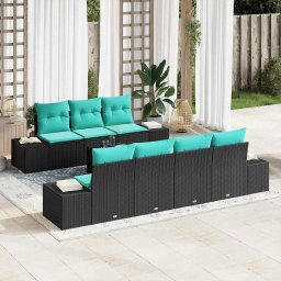 Set de canapele pentru gradina 8 buc. Negru si Turcoaz GartenMobel Dekor