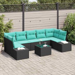 Set de canapele pentru gradina 8 buc. Negru si Turcoaz GartenMobel Dekor