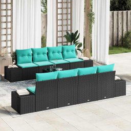Set de canapele pentru gradina 9 buc. Negru si Turcoaz GartenMobel Dekor