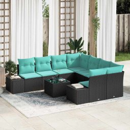 Set de canapele pentru gradina 9 buc. Negru si Turcoaz GartenMobel Dekor