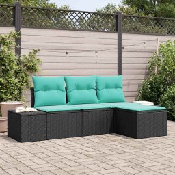Set de canapele pentru gradina 4 buc. Negru si Turcoaz GartenMobel Dekor