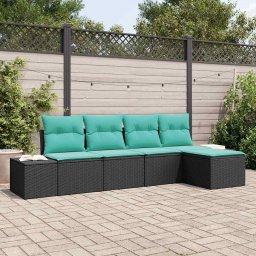 Set de canapele pentru gradina 5 buc. Negru si Turcoaz GartenMobel Dekor