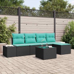 Set de canapele pentru gradina 5 buc. Negru si Turcoaz GartenMobel Dekor