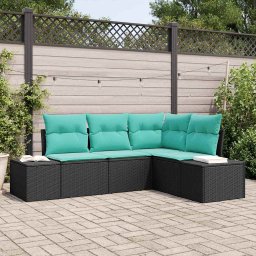Set de canapele pentru gradina 4 buc. Negru si Turcoaz GartenMobel Dekor