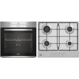 Set Cuptor incorporabil Beko BBSE12130XD, Electric, 71 l, Clasa A, Booster, Fan Assisted cooking, SteamShine Cleaning,Timer, Inox + Plita incorporabila Beko HIAG64223SX, Gaz, 4 arzatoare, High-Efficiency Gas Burner, 60 cm, Inox