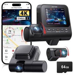 Camera auto DVR tripla Jzones 4K Ultra HD STARVIS 2 Triple Camera, MicroSD 64Gb