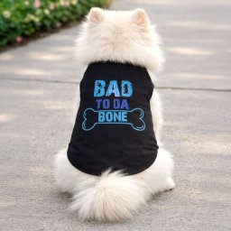Tricou Negru cu Imprimeu "Bad to da Bone" pentru Caini