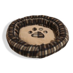 Pat Rotund din Blana Artificiala Maro in Carouri Laba pentru Caini Ø60cm
