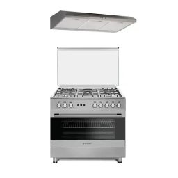 Aragaz 90 cm Prato Inox Studio Casa, 5 zone de gatit si Hota Clasica 90 cm Inox, Gaz, Inox