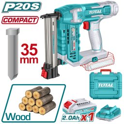 Pistol pentru cuie TOTAL 20V, 15–35 mm, cu acumulator 2.0Ah si încarcator