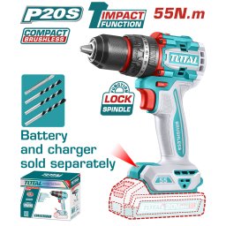 Masina de gaurit cu percutie TOTAL 20V, brushless, 55Nm, mandrina 13 mm