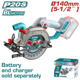 Fierastrau circular de mana TOTAL 20V, 140 mm, brushless, fara acumulator
