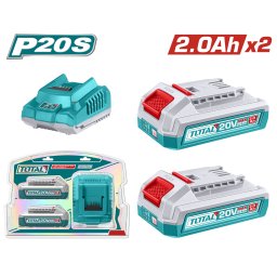 Kit TOTAL P20S cu 2 baterii Li-Ion 20V 2.0Ah si încarcator rapid 2A