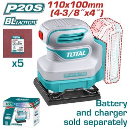 Masina de slefuit cu talpa patrata TOTAL 20V Li-Ion, brushless 110x100 mm