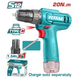 Masina de gaurit si însurubat TOTAL 12V Li-Ion cu LED, 20 Nm, 1.5Ah