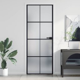 Usa de interior negru 76x201,5 cm sticla securiz./aluminiu slim GartenMobel Dekor