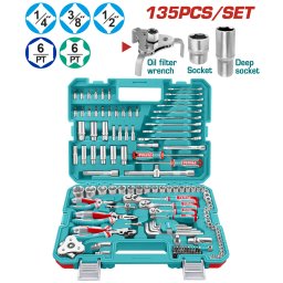 Trusa de scule TOTAL 135 piese, set complet pentru reparatii si montaj