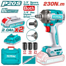 Masina de insurubat cu impact 2 in 1 TOTAL 20V brushless, 230Nm, cu 2 acumulatori