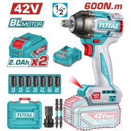 Masina de insurubat cu impact TOTAL 42V 1/2 inch, 600 Nm, 2 acumulatori