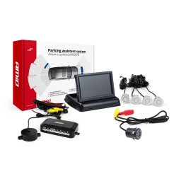 Set senzori de parcare AMiO cu camera HD si display 4,3 inch, 4 senzori argintii