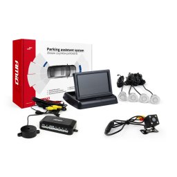 Set senzori de parcare AMiO cu camera HD, ecran 4,3 inch si 4 senzori argintii