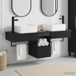Set dulap baie 3 buc. Negru 53 x 35 x 39 cm Lemn prelucrat GartenMobel Dekor