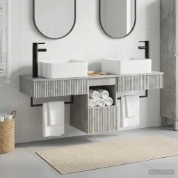 Set dulap baie 3 buc. Gri Beton 53 x 35 x 39 cm Lemn prelucrat GartenMobel Dekor