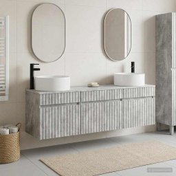 Set dulap baie 3 buc. Gri Beton 49 x 44,5 x 65,5 cm GartenMobel Dekor