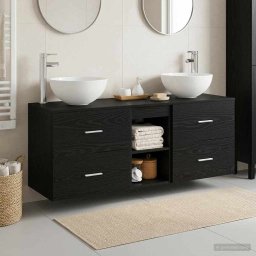 Set dulap baie 3 buc. Stejar Negru 49,5 x 35 x 63 cm GartenMobel Dekor