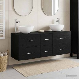 Set dulap baie 3 buc. Stejar Negru 49,5 x 35 x 63 cm GartenMobel Dekor