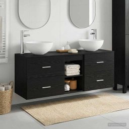 Set dulap baie 3 buc. Stejar Negru 49,5 x 41 x 64,5 cm GartenMobel Dekor