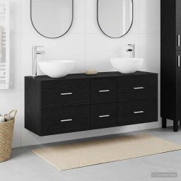 Set dulap baie 3 buc. Stejar Negru 49,5 x 41 x 64,5 cm GartenMobel Dekor