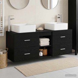 Set dulap baie 3 buc. Stejar Negru 49,5 x 41 x 63 cm GartenMobel Dekor