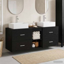 Set dulap baie 3 buc. Negru 49,5 x 41 x 62,5 cm Lemn prelucrat GartenMobel Dekor