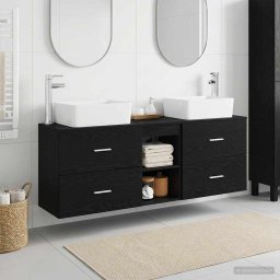 Set dulap baie 3 buc. Negru 53 x 34,5 x 63 cm Lemn prelucrat GartenMobel Dekor