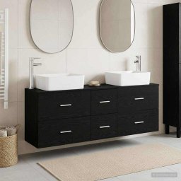 Set dulap baie 3 buc. Negru 53 x 34,5 x 63 cm Lemn prelucrat GartenMobel Dekor