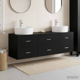 Set dulap baie 3 buc. Negru 62,5 x 44,5 x 50 cm Lemn prelucrat GartenMobel Dekor