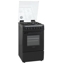 Aragaz mixt Heinner HFSC-V60LITGC-BK, 4 arzatoare gaz, aprindere, cuptor electric, timer, grill, clasa A, 50 cm, negru